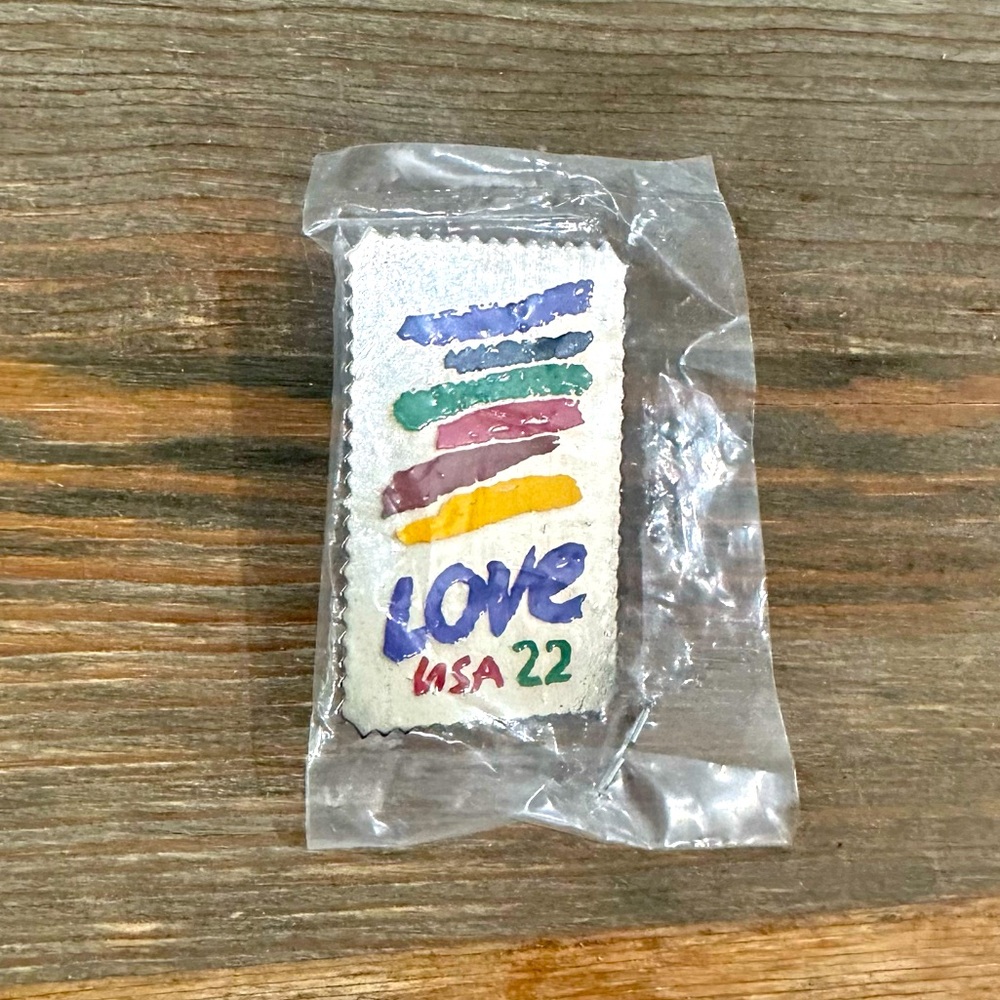 Vintage 1985 USPS LOVE Stamp Enamel Pin 22¢ Rainbow Stripe Winco Licensed Retro